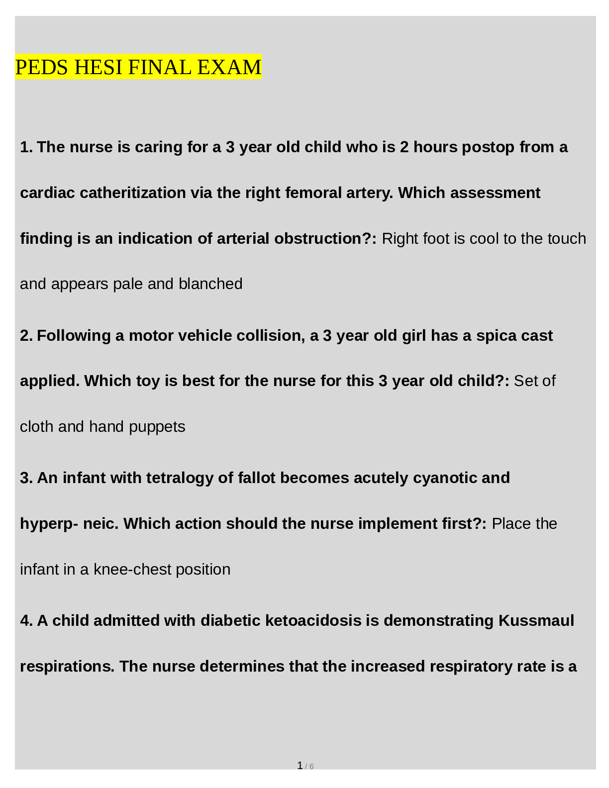 Preview of Peds & Maternity HESI 2024