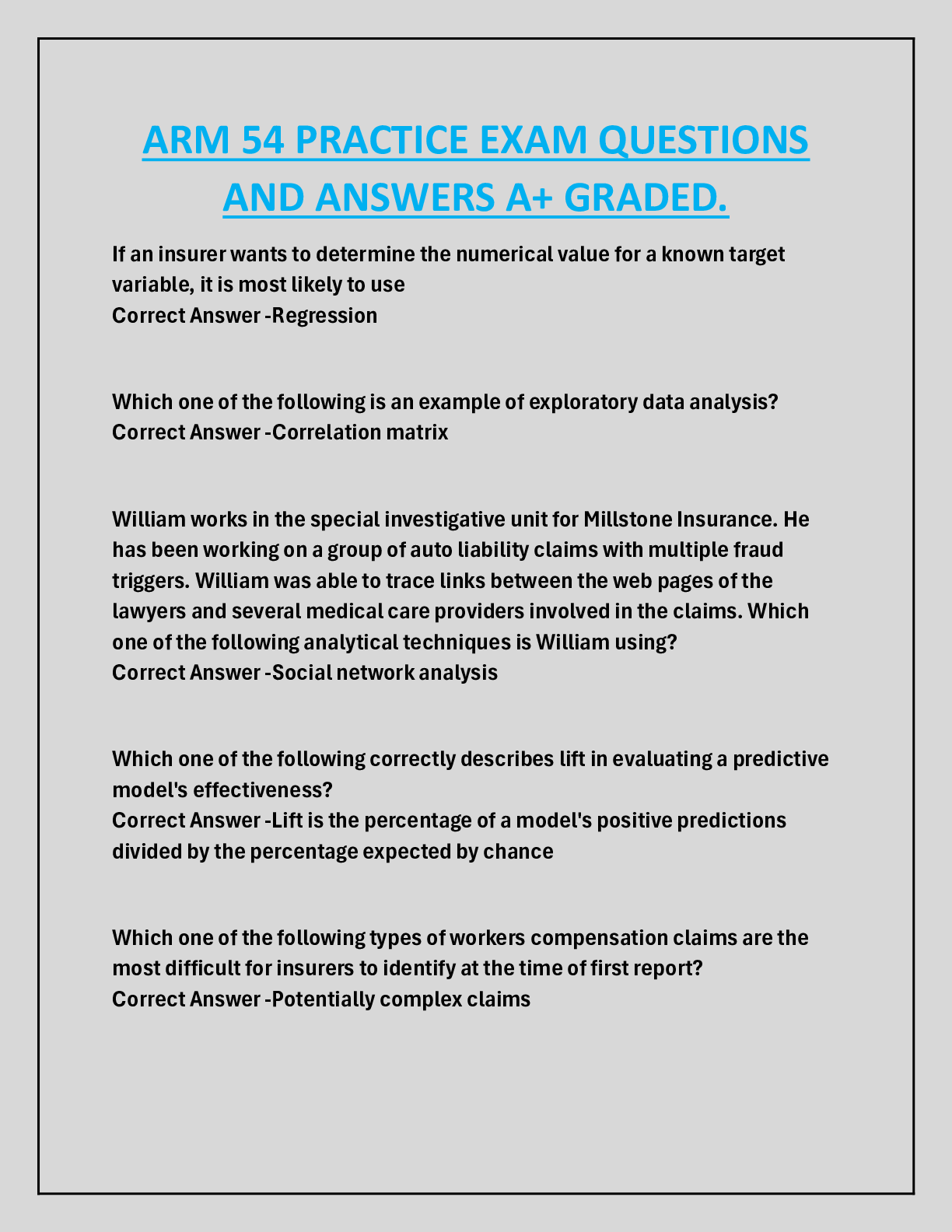 Preview of ARM 54 PRACTICE EXAM QUESTIONS  AND ANSWERS A+ GRADED.