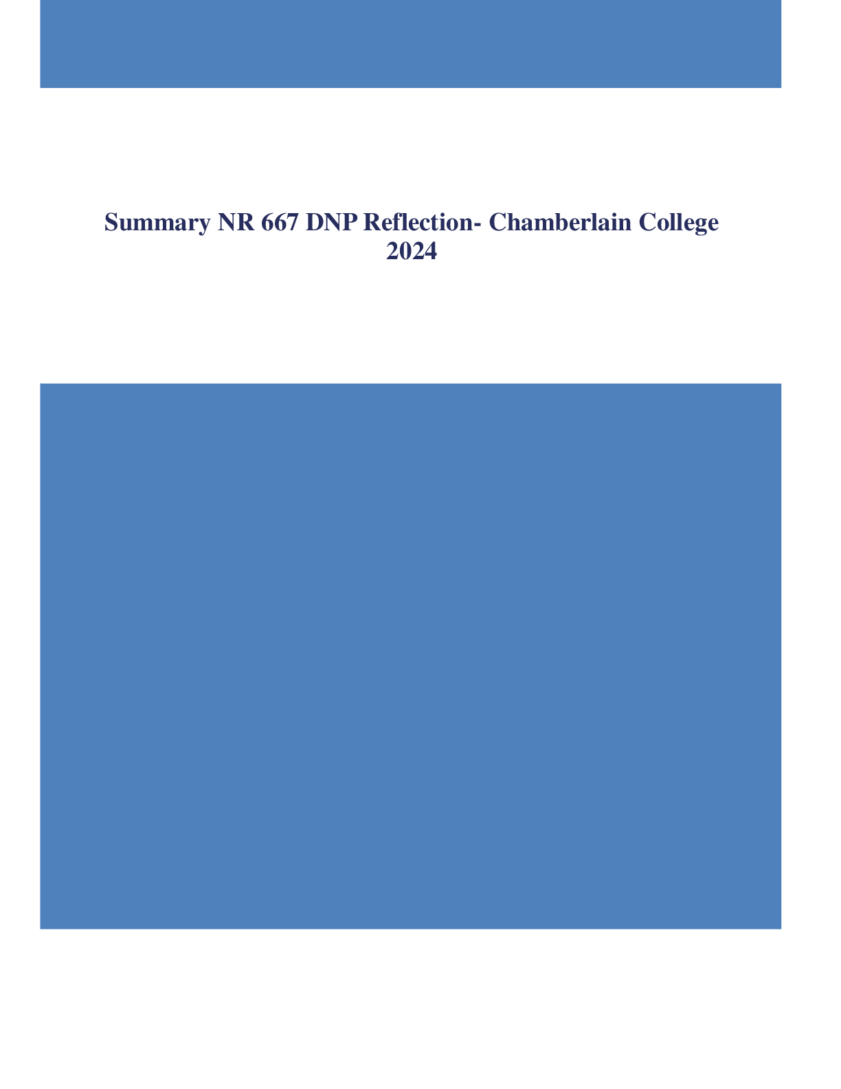 Preview of Summary NR 667 DNP Reflection- Chamberlain College 2024