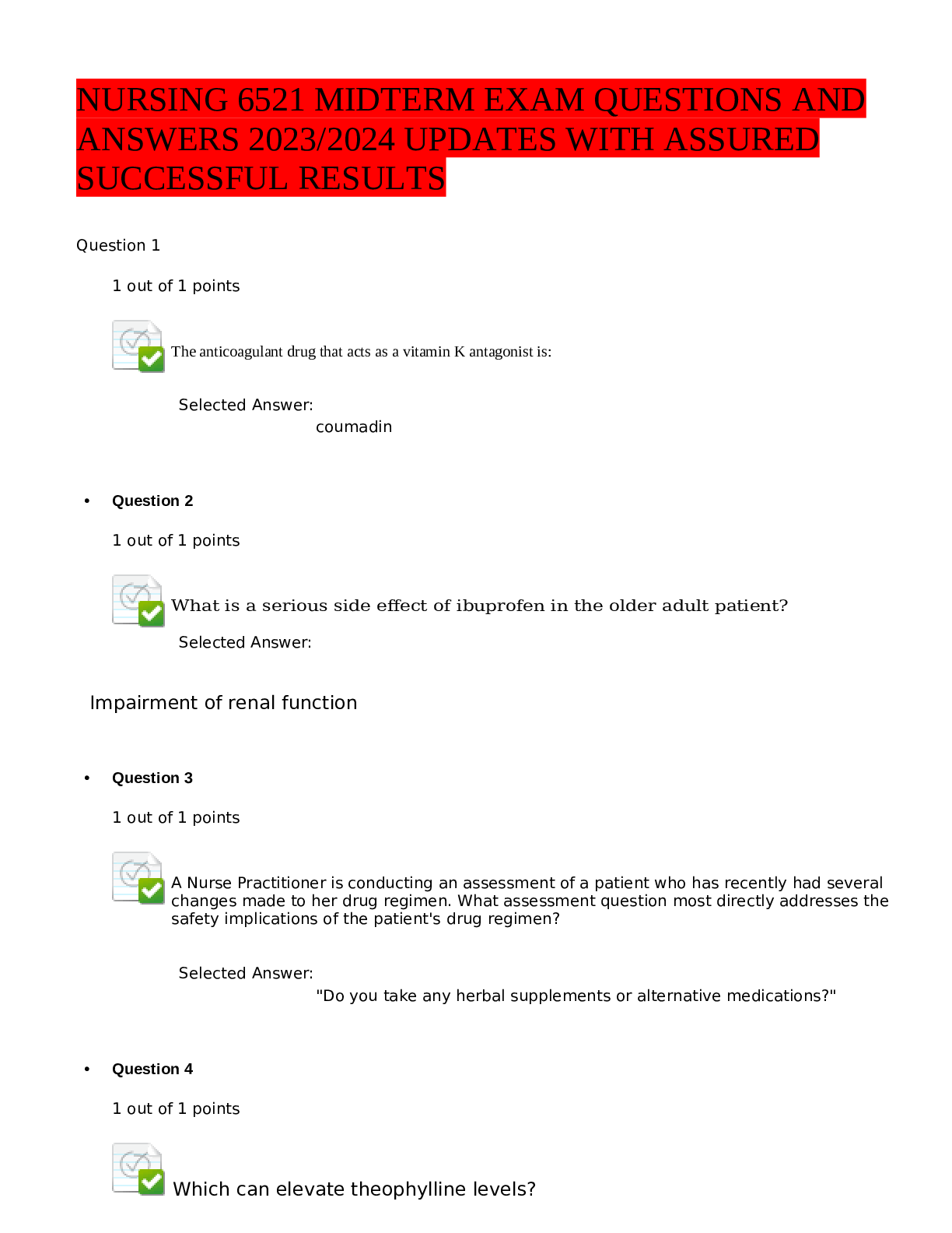 Preview of NURSING 6521 MIDTERM EXAM QUESTIONS AND ANSWERS 2024 UPDATES WITH ASSURED SUCCESSFUL RESUL
