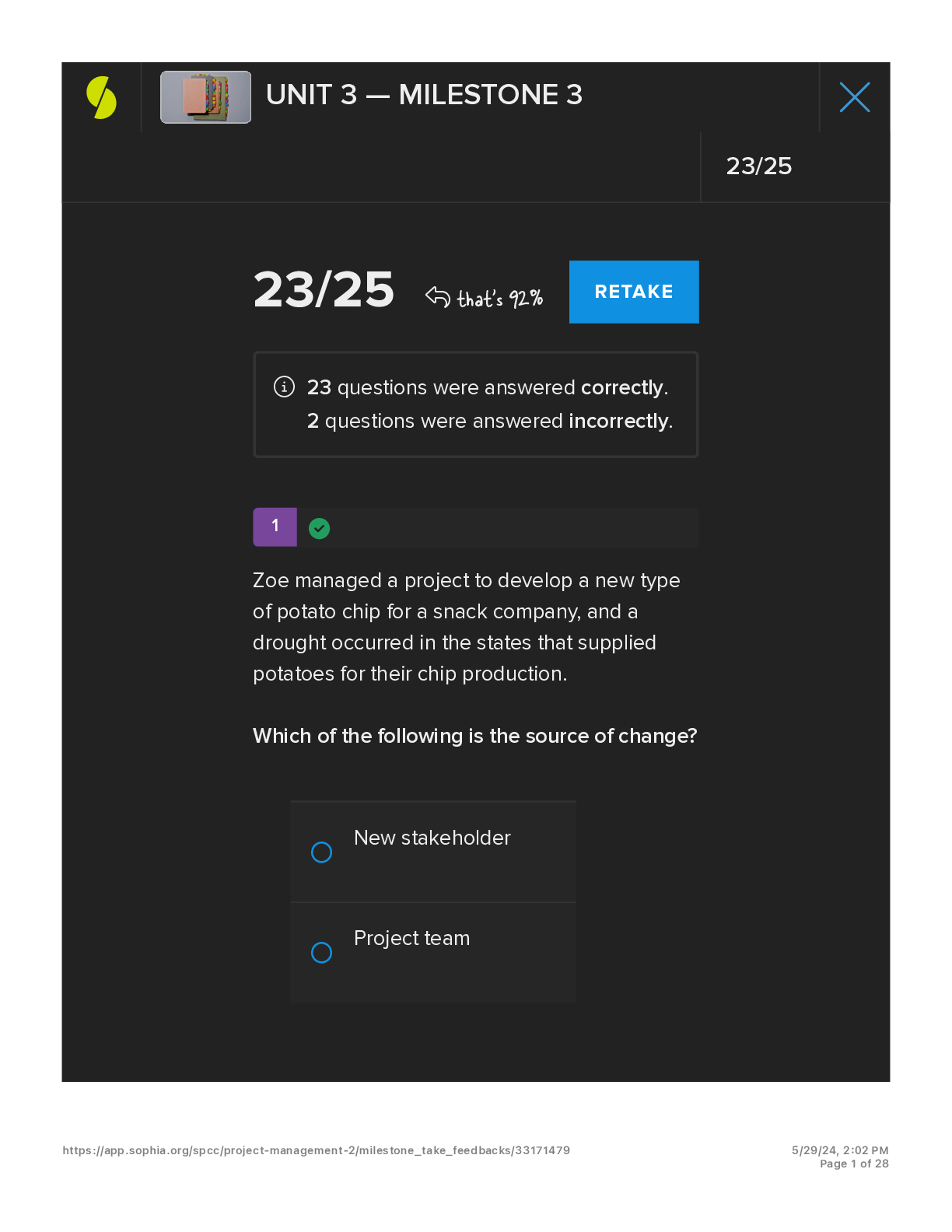 Preview of Project Management Unit 3 Milestone Sophia 2024