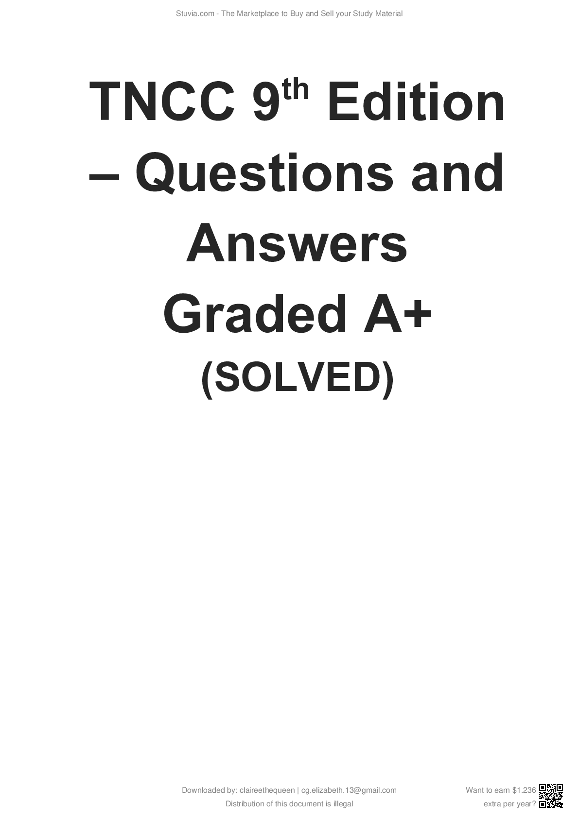 TNCC 9th Edition – Questions and Answers Graded A+ (SOLVED)