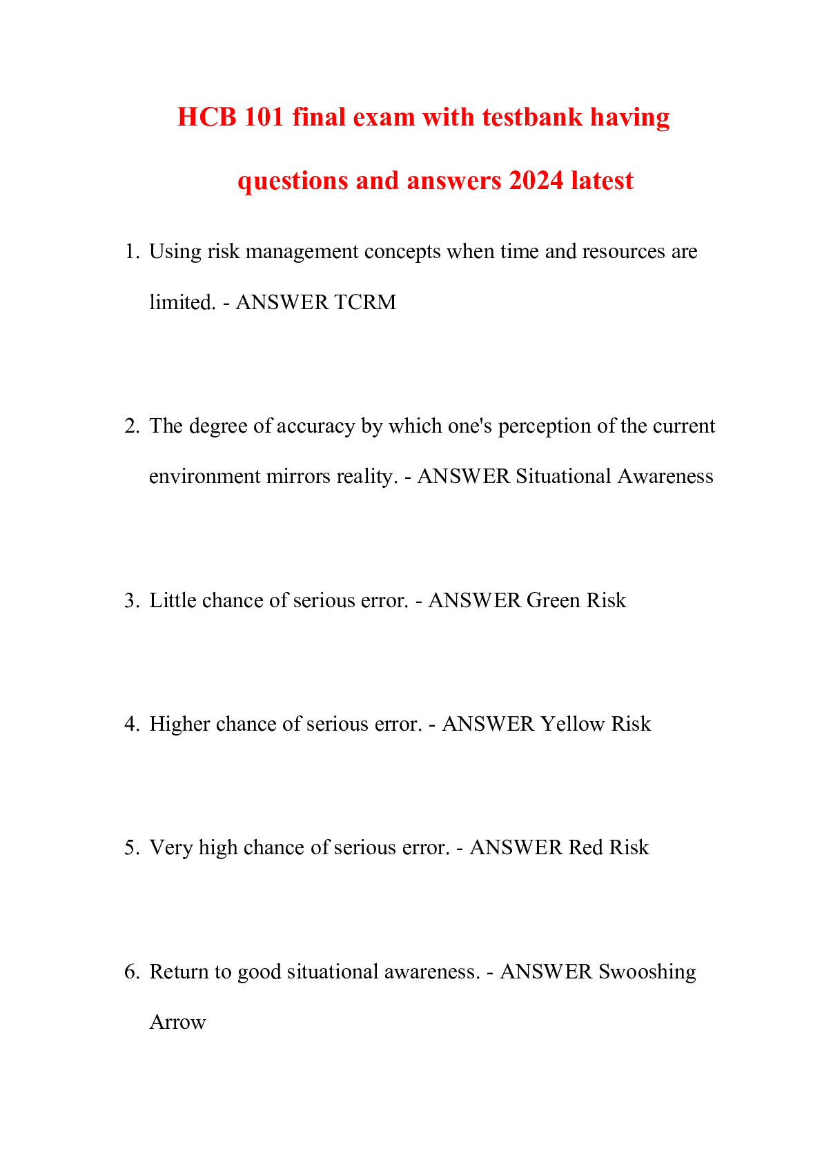 Preview of HCB 101 final exam with testbank having questions and answers 2024 latest