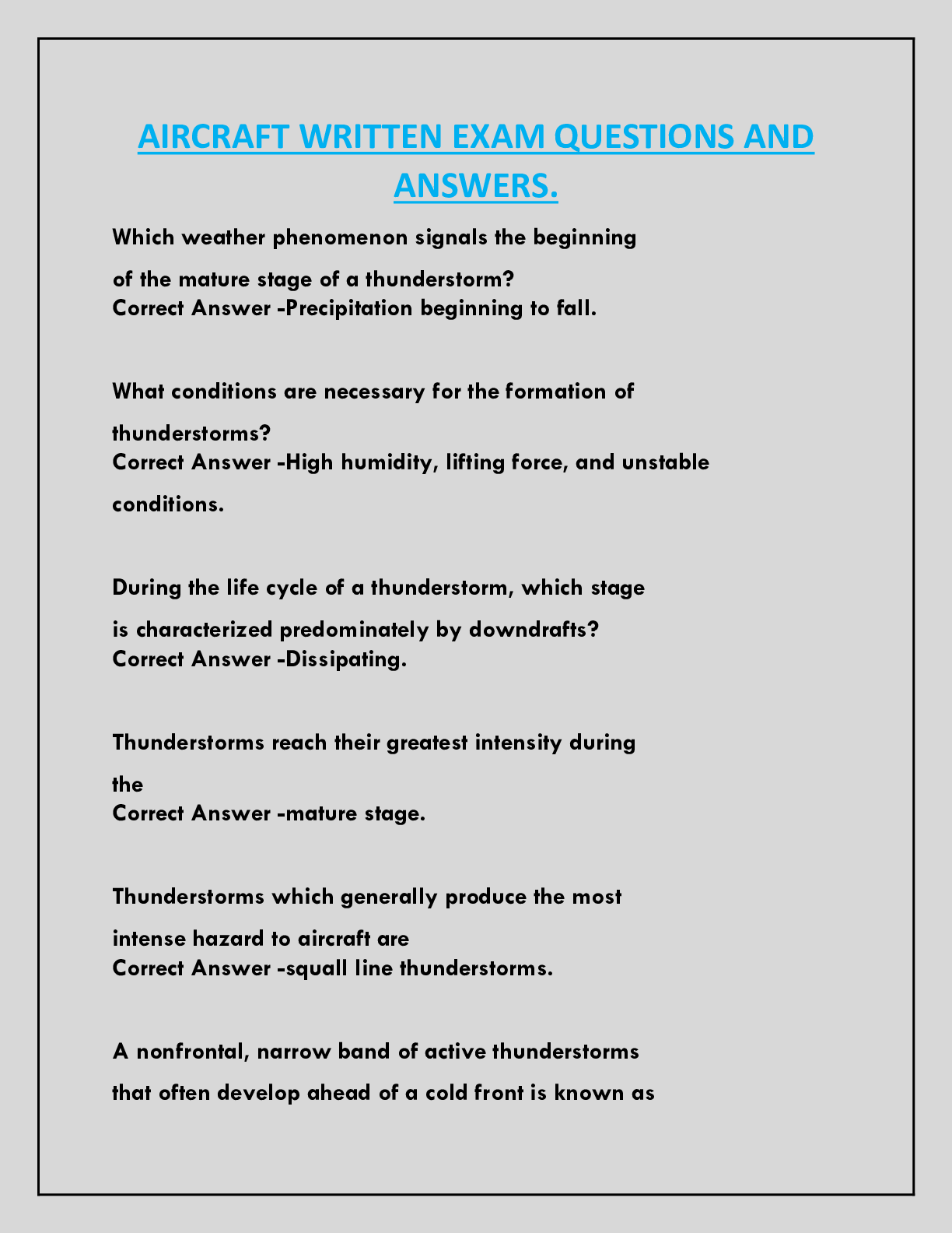 AIRCRAFT WRITTEN EXAM QUESTIONS AND  ANSWERS.