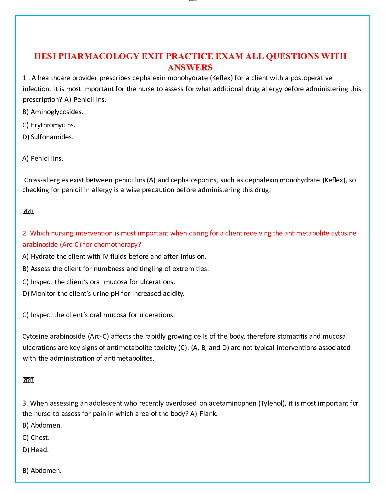 Preview of HESI PHARMACOLOGY EXIT PRACTICE EXAM ALL QUESTIONS WITH ANSWERS