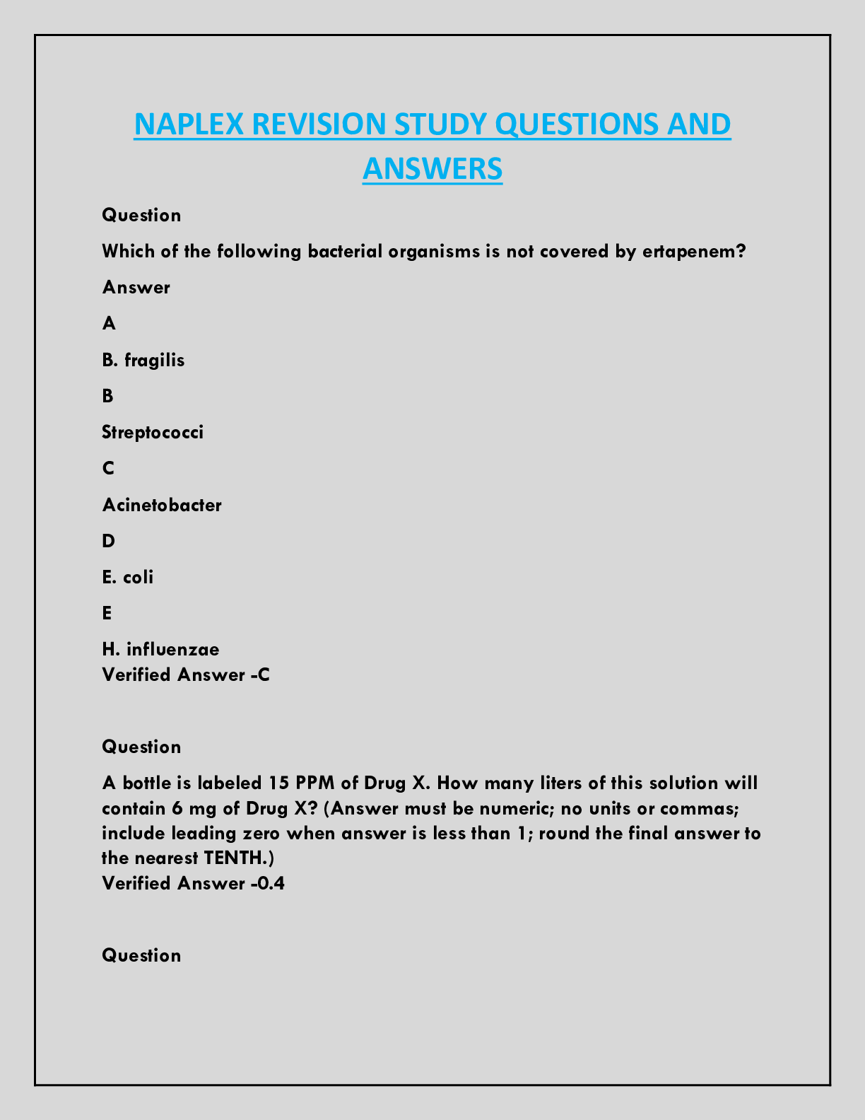 NAPLEX REVISION STUDY QUESTIONS AND  ANSWERS