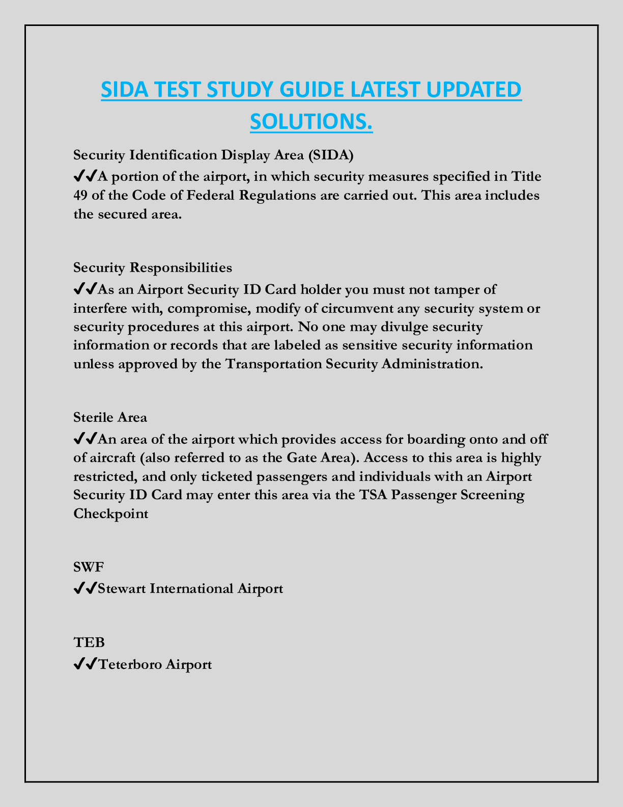 SIDA TEST STUDY GUIDE LATEST UPDATED  SOLUTIONS.