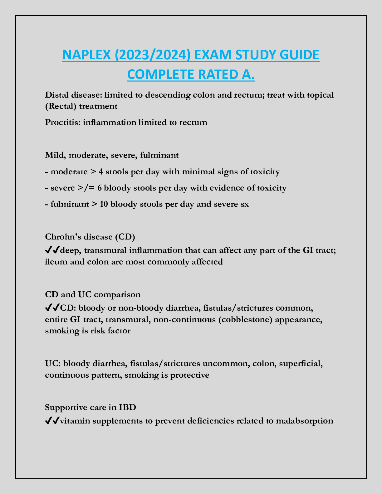 NAPLEX (2023/2024) EXAM STUDY GUIDE  COMPLETE RATED A.