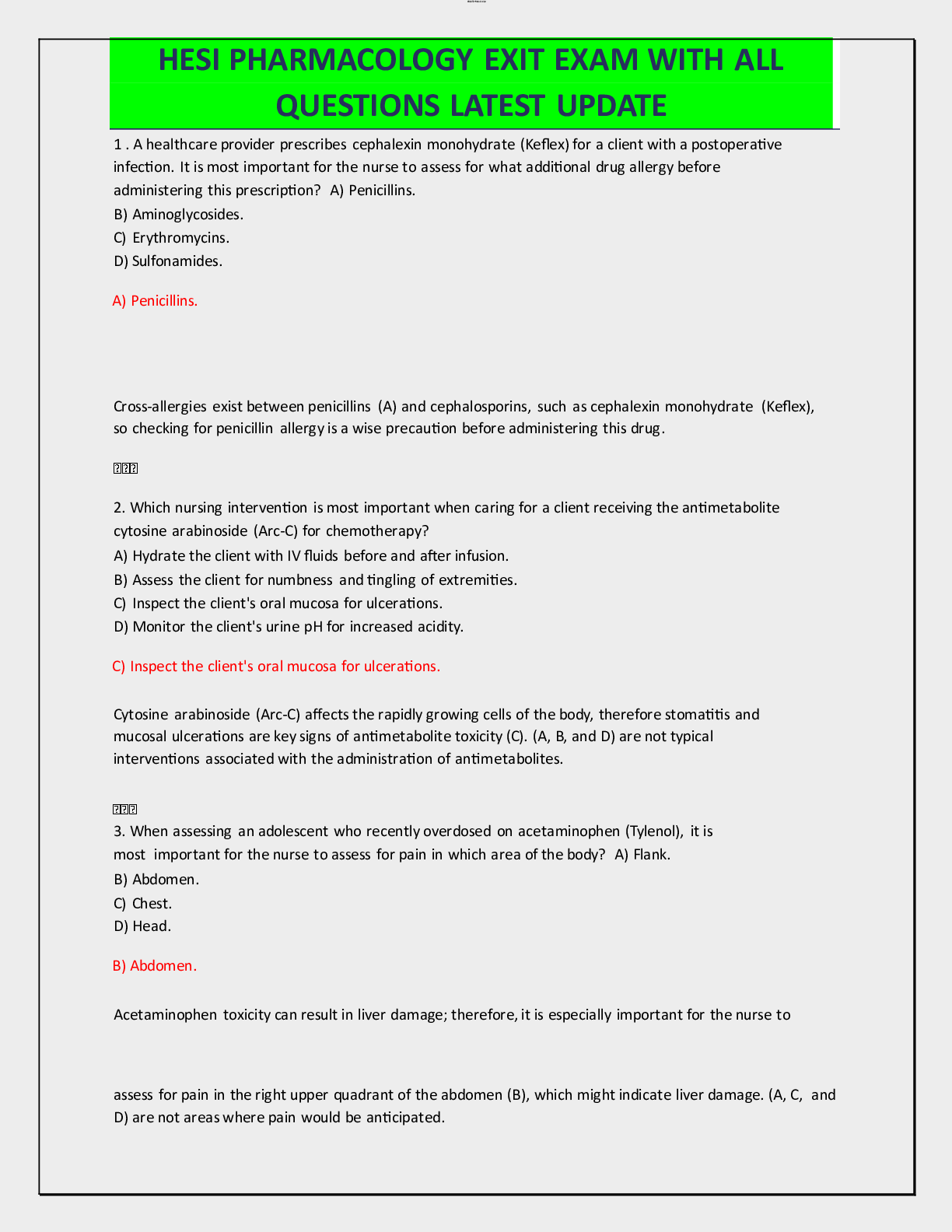 Preview of HESI PHARMACOLOGY EXIT EXAM WITH ALL QUESTIONS LATEST UPDATE