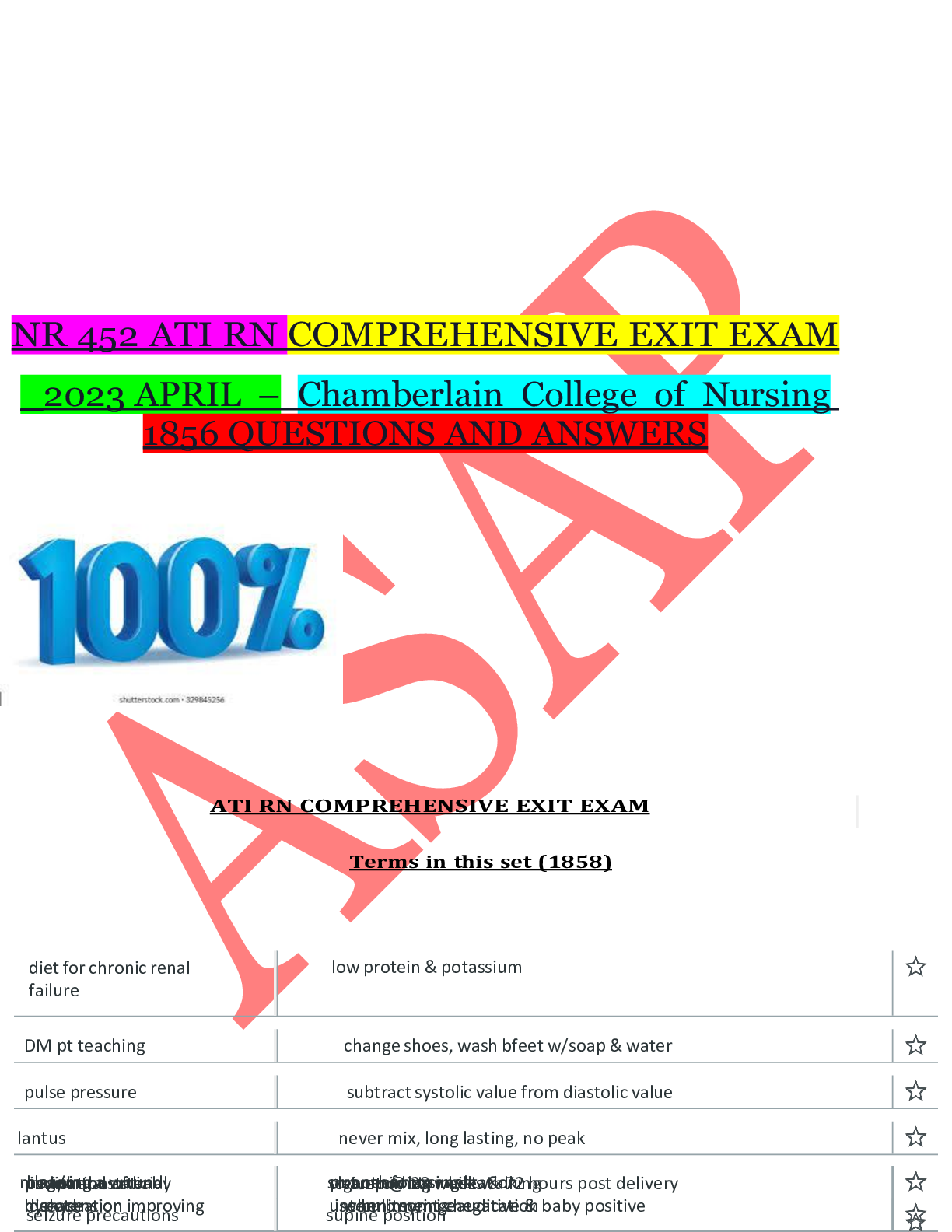 Preview of NR 452 ATI RN COMPREHENSIVE EXIT EXAM _2023 APRIL – Chamberlain College of Nursing 1856 QU