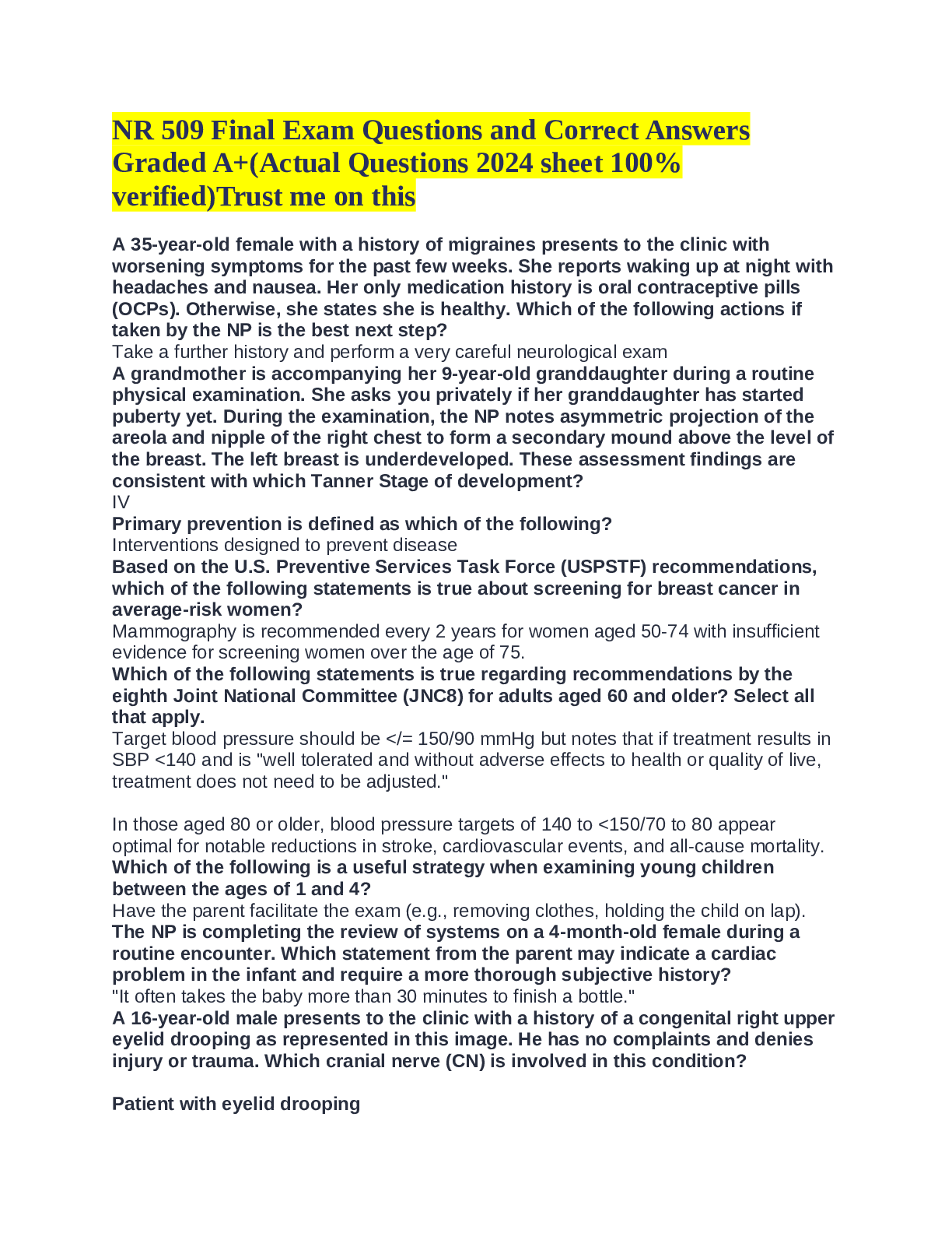 Preview of NR 509 Final Exam Questions and Correct Answers Graded A+(Actual Questions 2024 sheet 100%