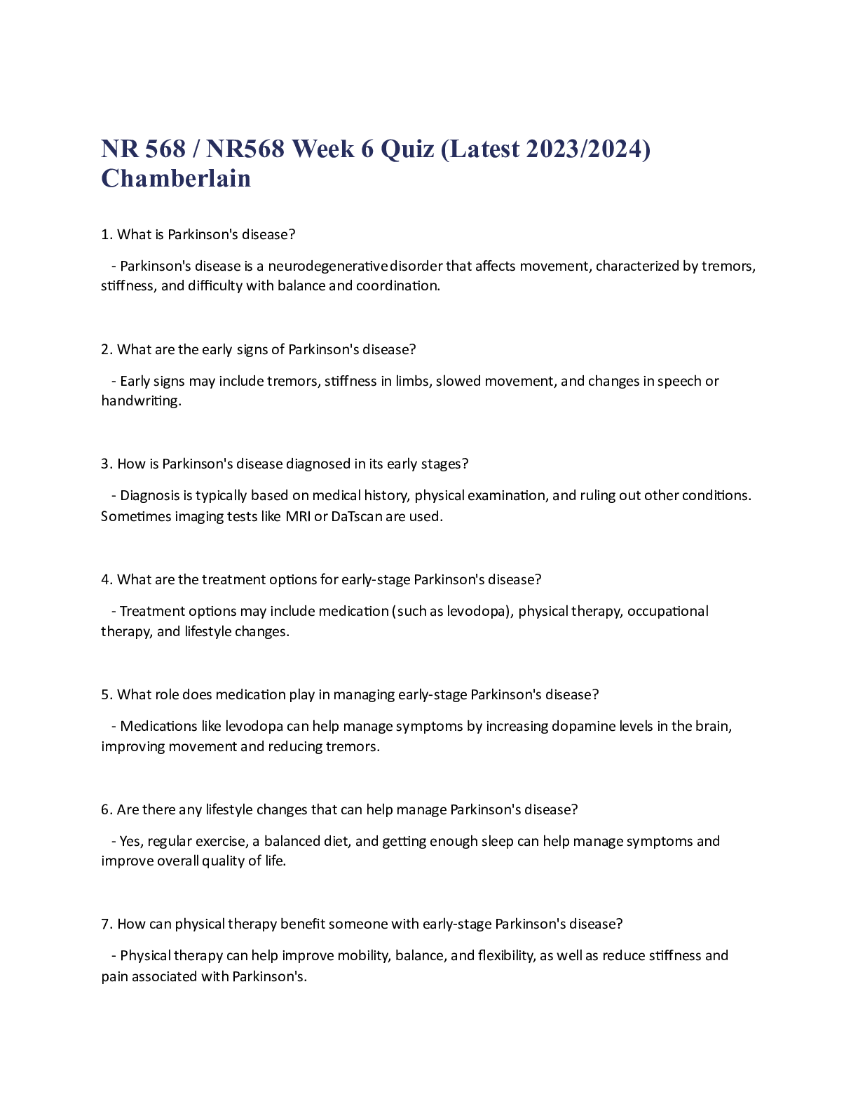 Recommended document preview for NR 568  NR568 Week 6 Quiz (Latest 2023-2024) Chamberlain