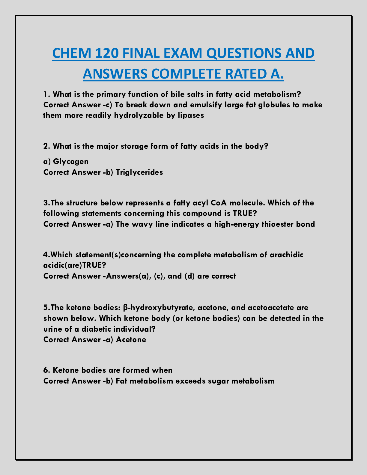 CHEM 120 FINAL EXAM QUESTIONS AND  ANSWERS COMPLETE RATED A.