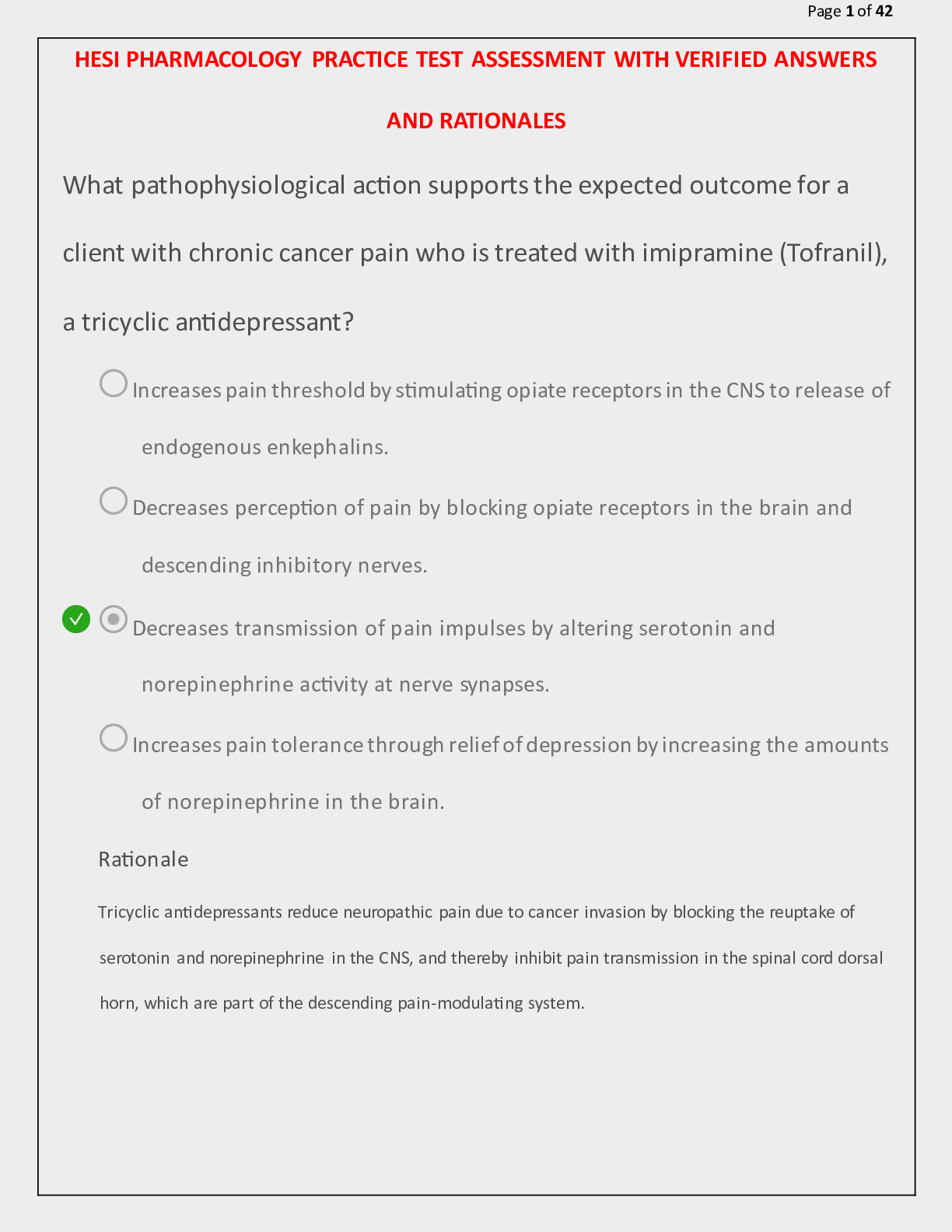 Preview of HESI PHARMACOLOGY PRACTICE TEST ASSESSMENT WITH VERIFIED ANSWERS AND RATIONALES