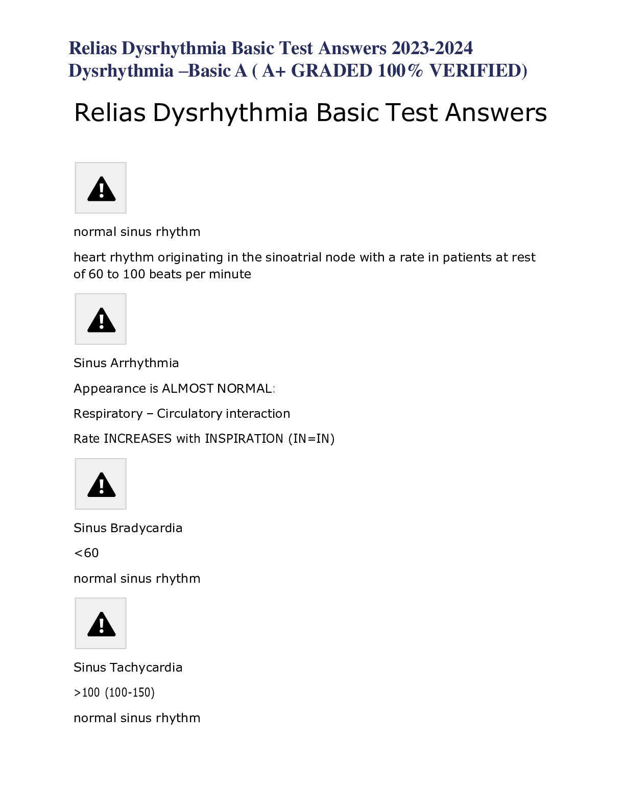 Preview image of Relias Dysrhythmia Basic Test Answers 2023-2024 Dysrhythmia –Basic ( A+ GRADED 100% VERIFIED) document
