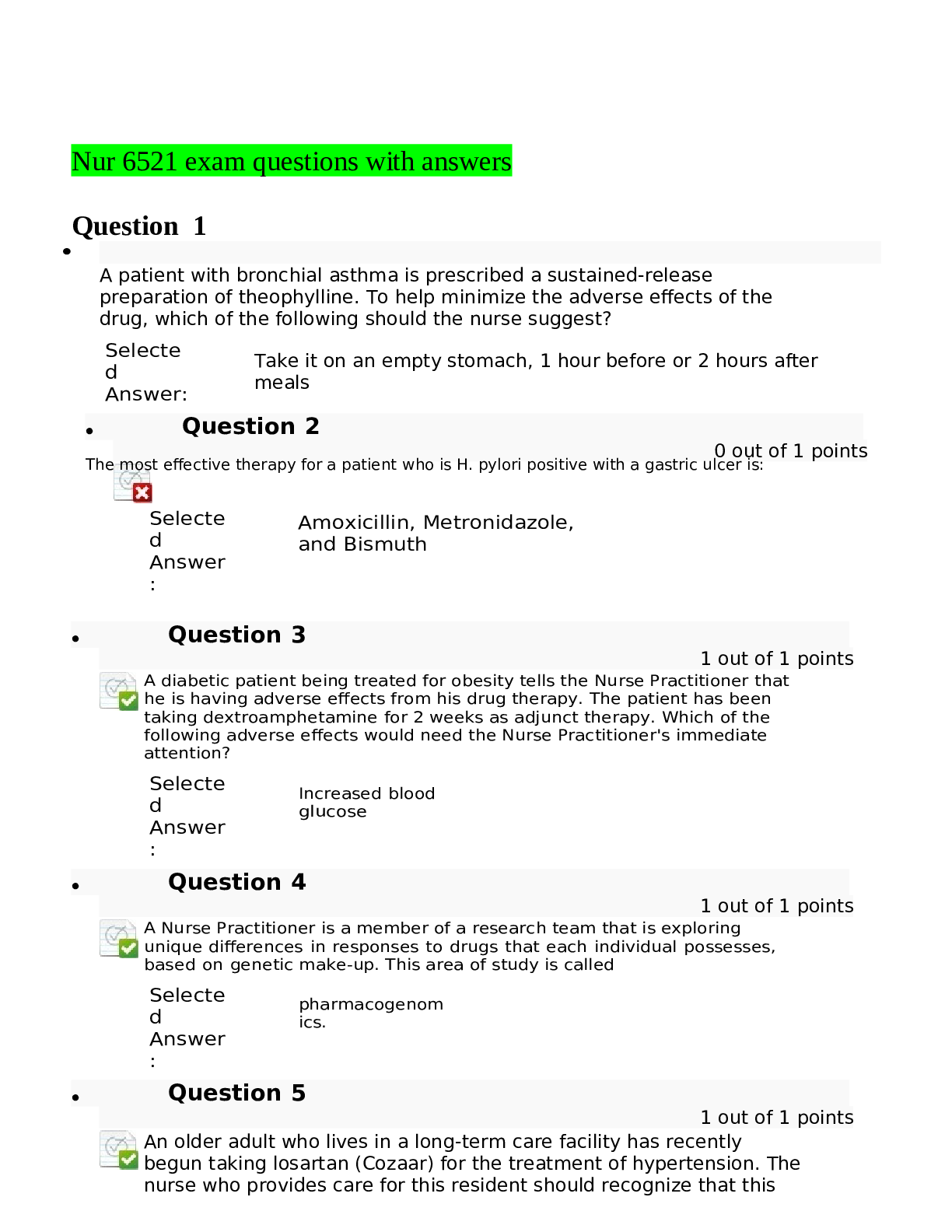 Preview of Nur 6521 exam questions with answers