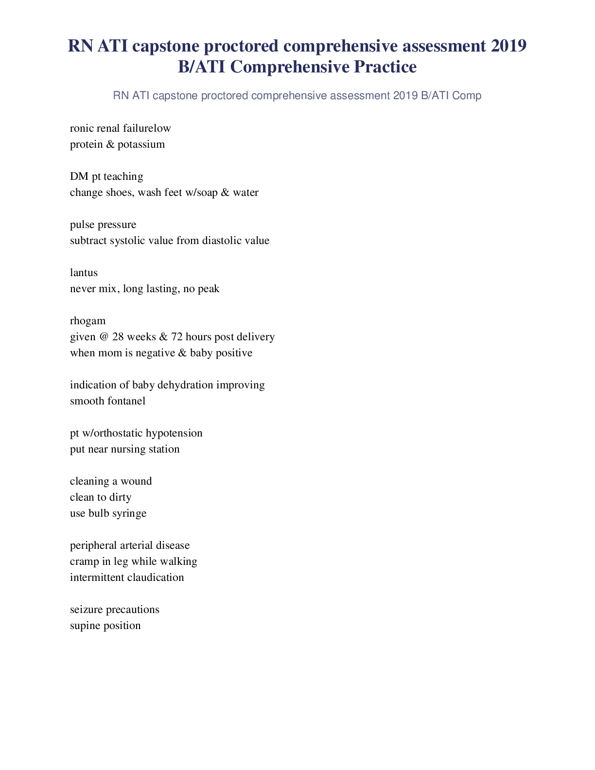 RN ATI capstone proctored comprehensive assessment 2019 BATI Comprehensive Practice