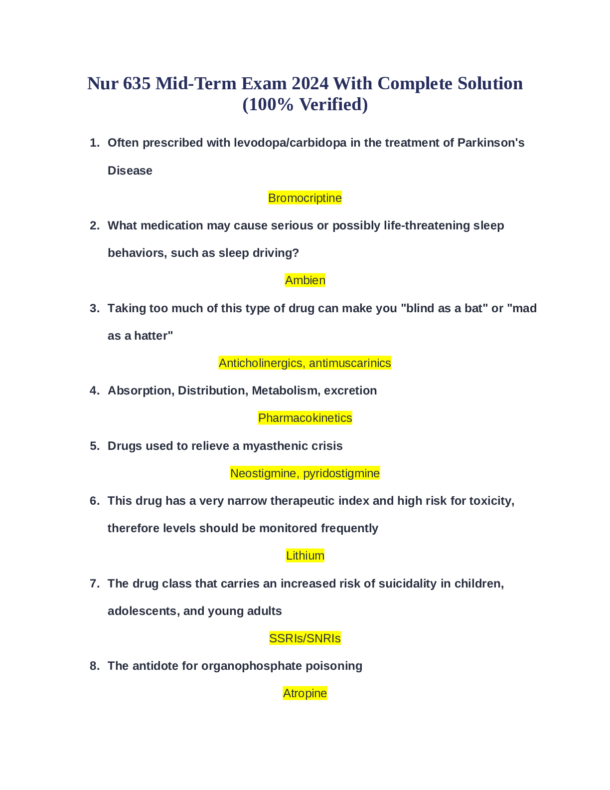 Preview of Nur 635 Mid-Term Exam 2024 With Complete Solution (100% Verified)