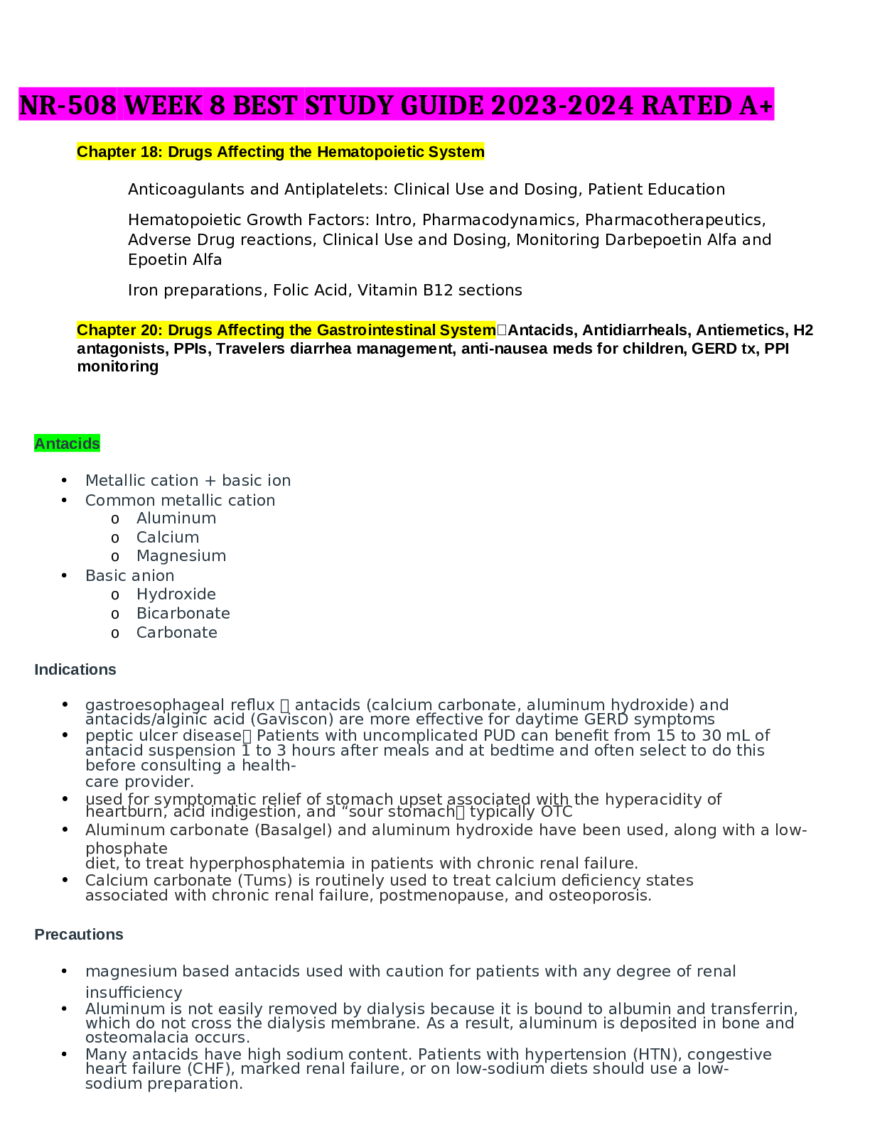 Preview of NR-508 WEEK 8 BEST STUDY GUIDE 2023-2024 RATED A+