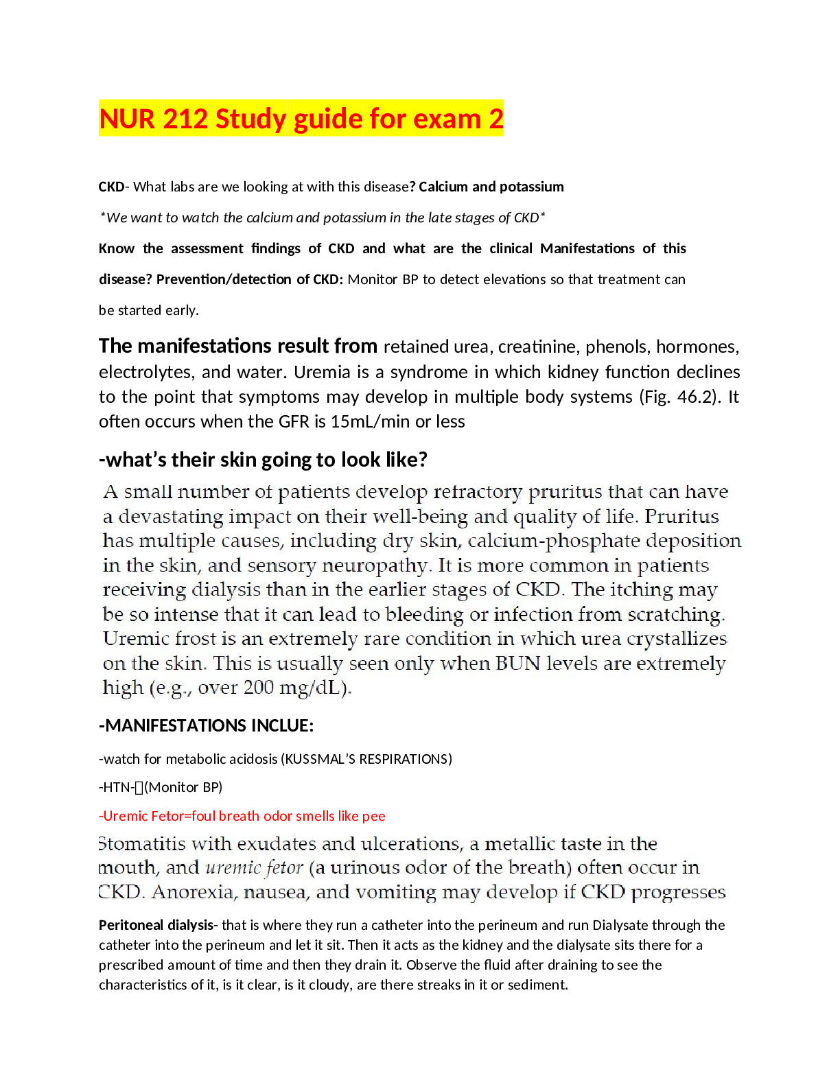 Preview of NUR 212 Study guide for exam 2