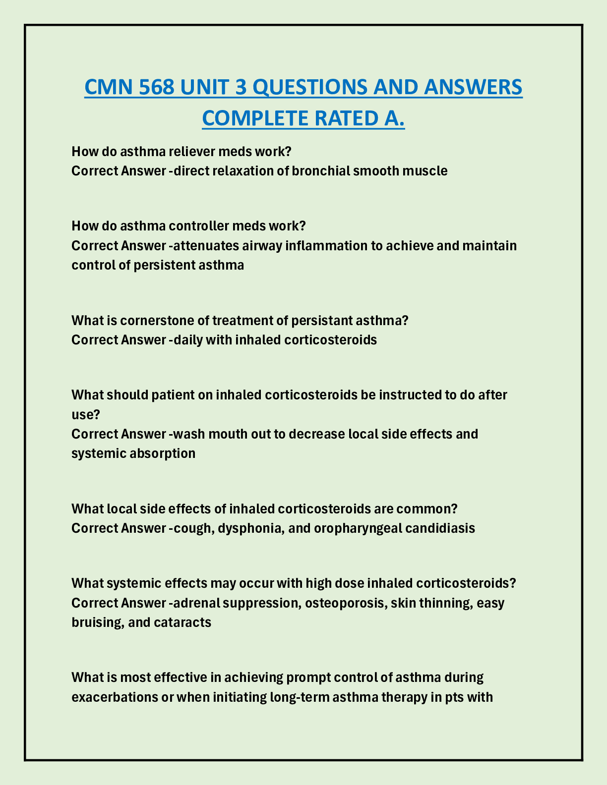 CMN 568 UNIT 3 QUESTIONS AND ANSWERS  COMPLETE RATED A.