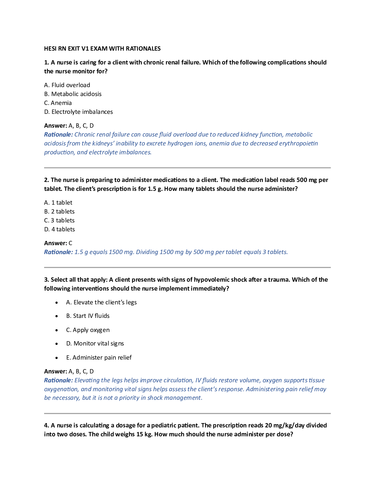 Preview image for HESI RN EXIT V1 EXAM WITH RATIONALES