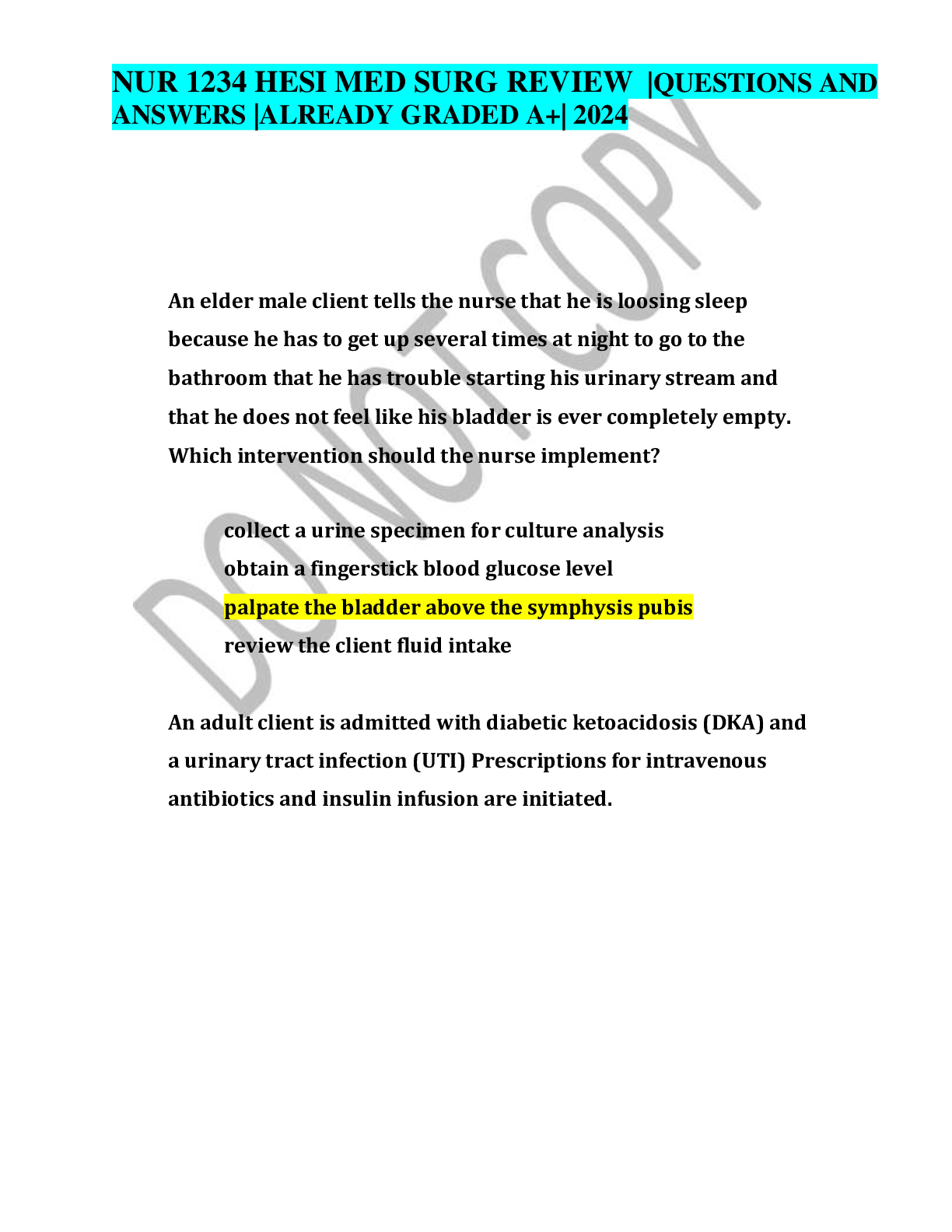 Recommended document preview for NUR 1234 HESI MED SURG REVIEW QUESTIONS AND ANSWERS ALREADY GRADED A+ 2024