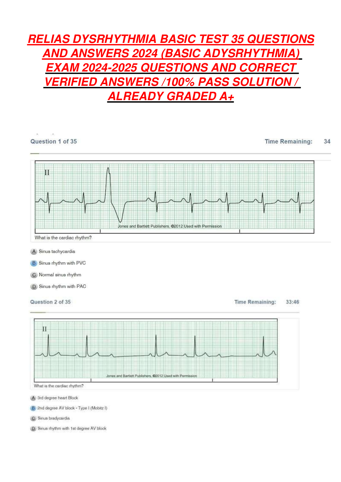 Recommended document preview for RELIAS DYSRHYTHMIA BASIC TEST 35 QUESTIONS AND ANSWERS 2024 (BASIC ADYSRHYTHMIA) EXAM 2024-2025 QUESTIONS AND CORRECT VERIFIED ANSWERS 100% PASS SOLUTION  ALREADY GRADED A+
