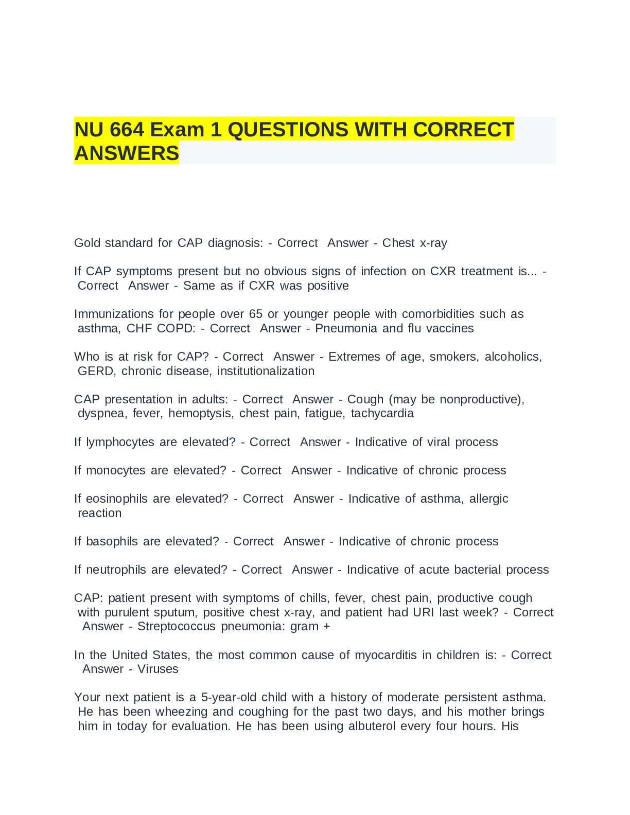 Preview of NU 664 Exam 1 QUESTIONS WITH CORRECT ANSWERS