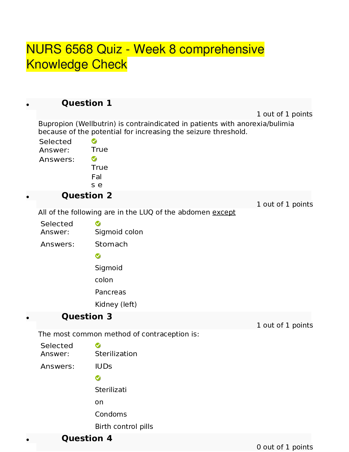 Preview of NURS 6568 Quiz - Week 8 comprehensive Knowledge Check