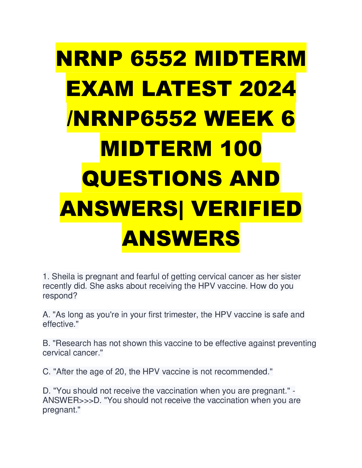 Preview of NRNP 6552 MIDTERM EXAM LATEST 2024 NRNP6552 WEEK 6 MIDTERM 100 QUESTIONS AND ANSWERS VERIF