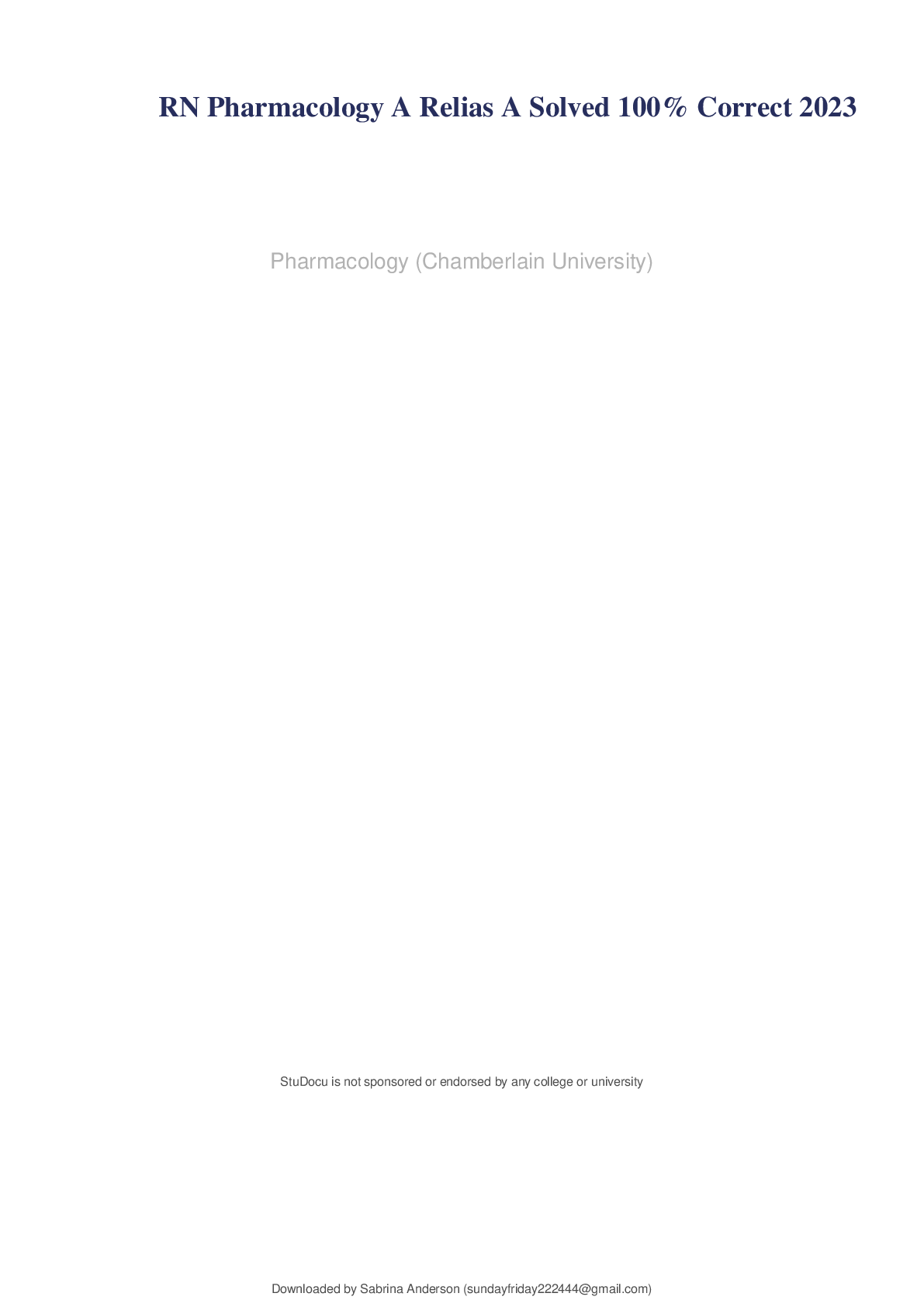 Recommended document preview for RN Pharmacology A Relias A Solved 100% Correct 2023