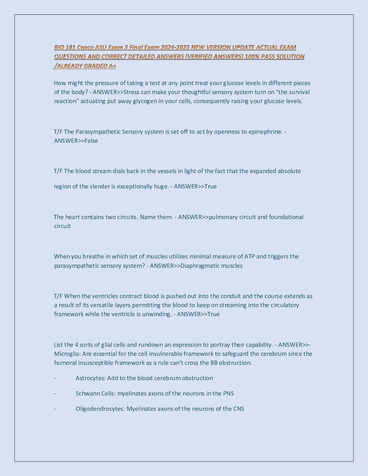 Preview of BIO 181 Capco ASU Exam 3 Final Exam 2024