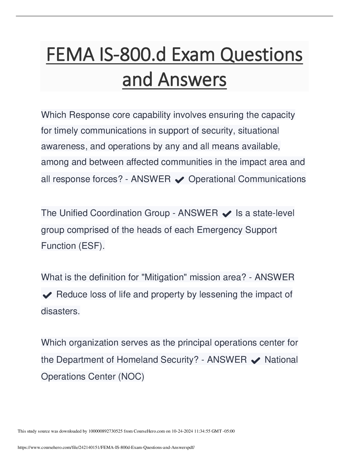 Preview of FEMA IS-800.d Exam Questions and Answers