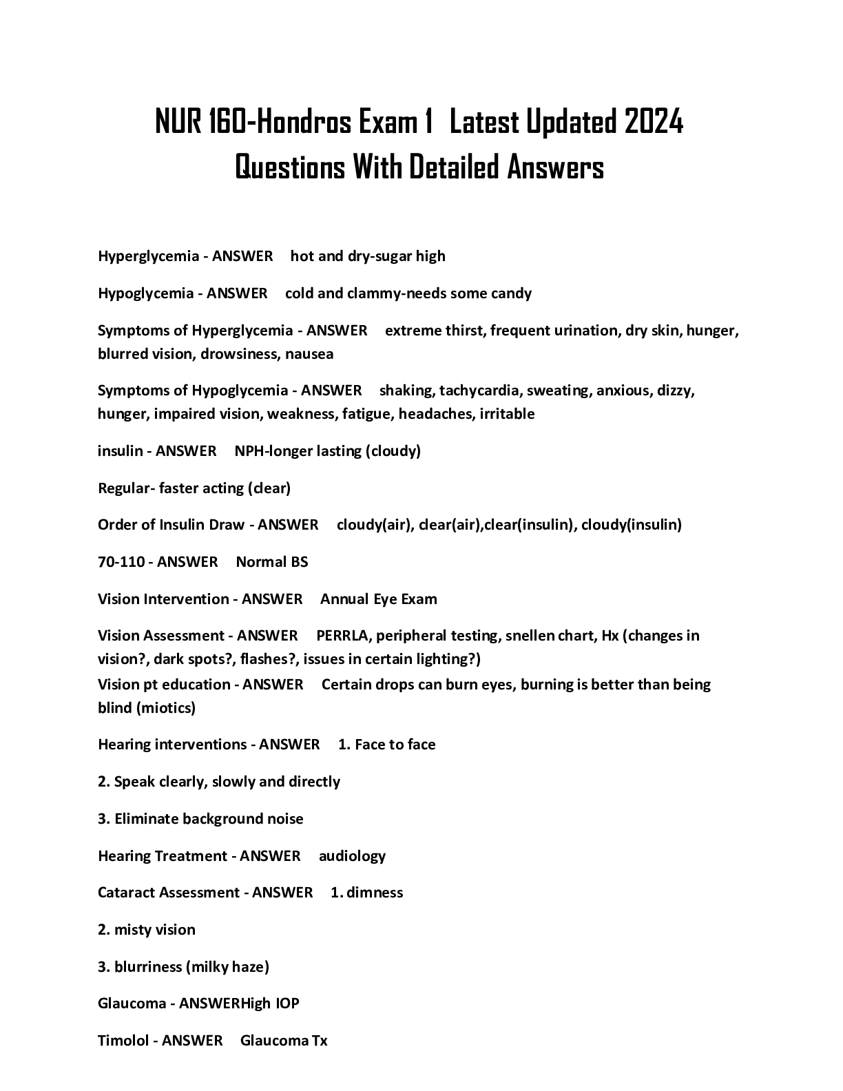 Preview image for NUR 160-Hondros Exam 1 Latest Updated 2024  Questions With Detailed Answers