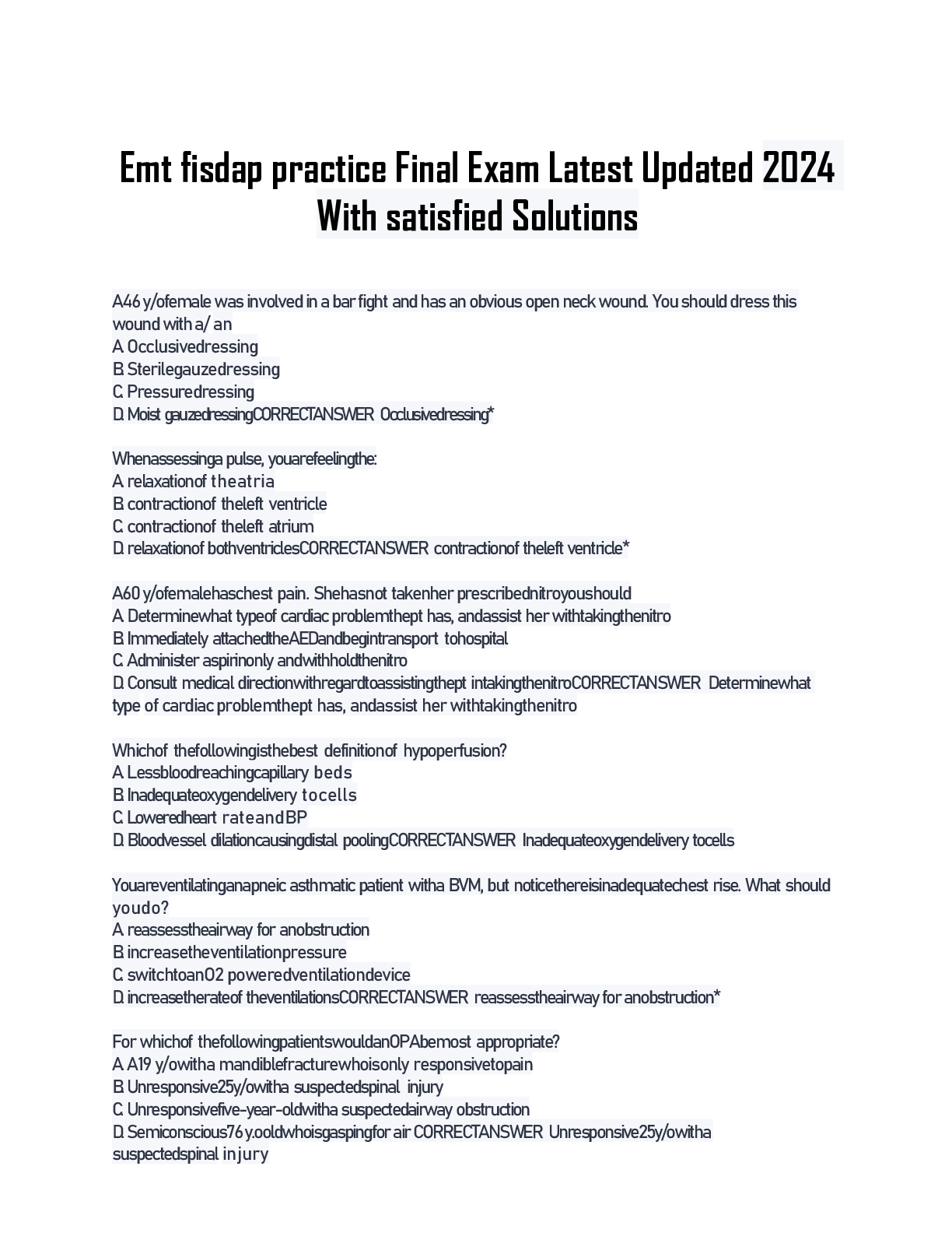 Preview image for Emt fisdap practice Final Exam Latest Updated 2024  With satisfied Solutions