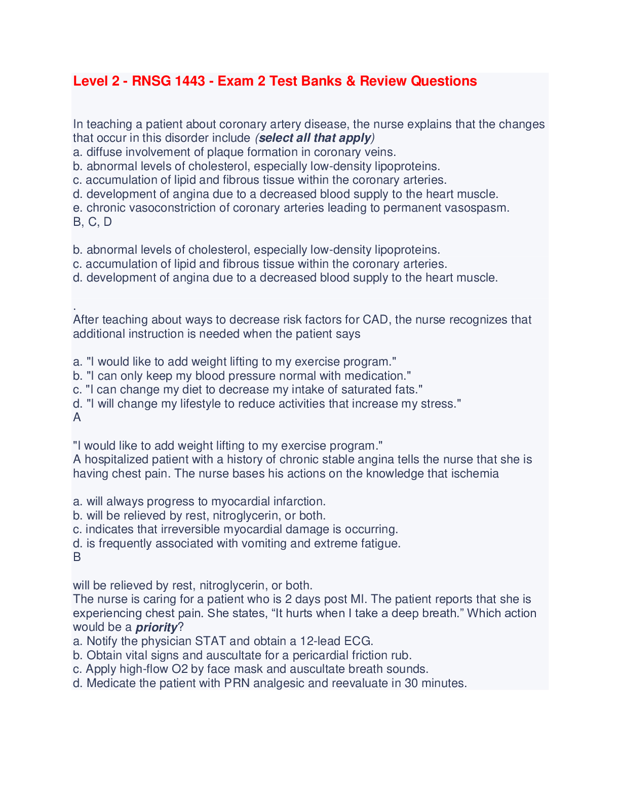 Preview image for Level 2 - RNSG 1443 - Exam 2 Test Banks & Review Questions