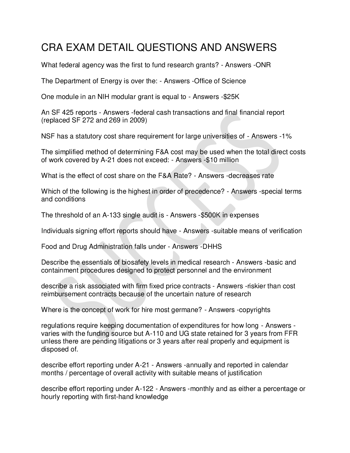 Preview image for CRA EXAM DETAIL QUESTIONS AND ANSWERS