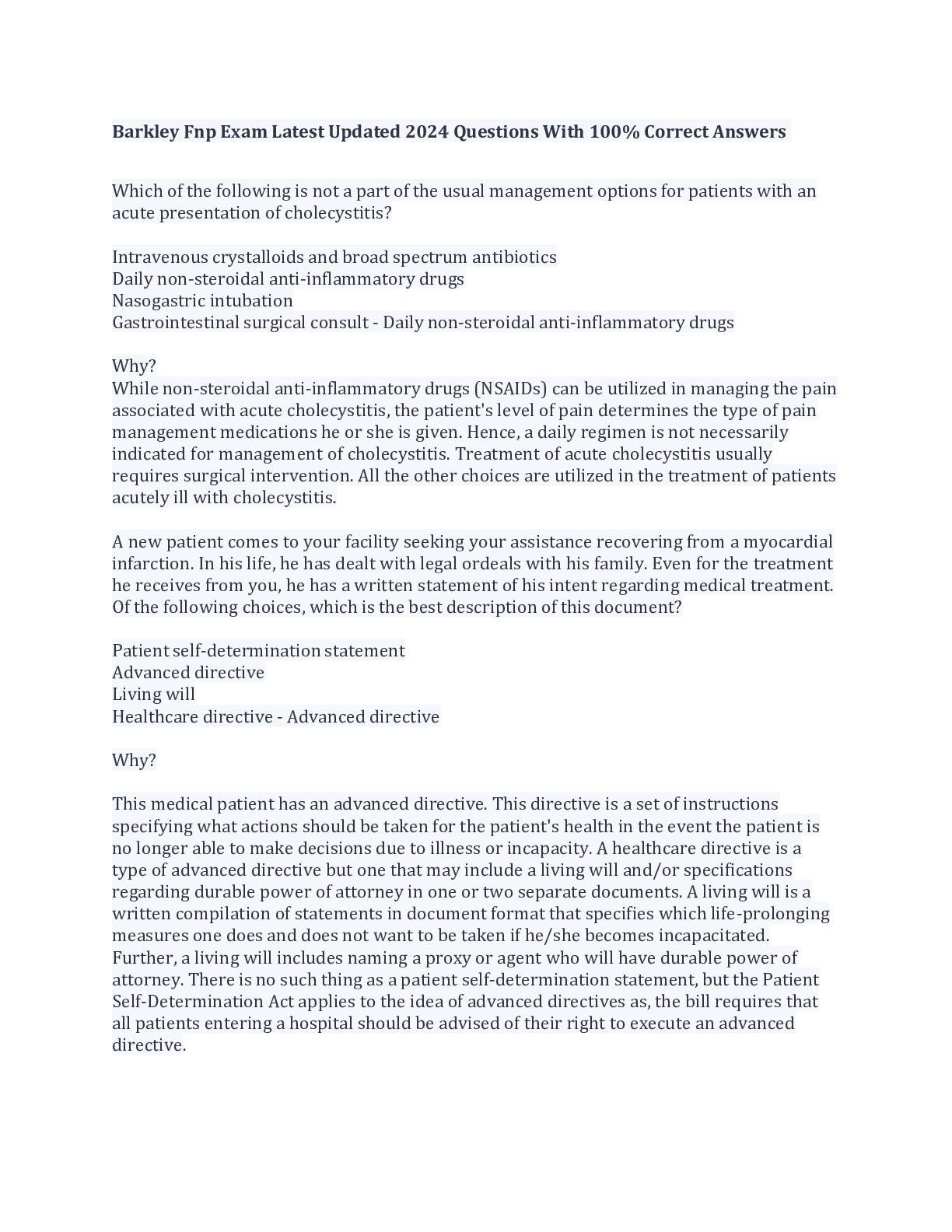 Preview image for Barkley Fnp Exam Latest Updated 2024 Questions With 100% Correct Answers