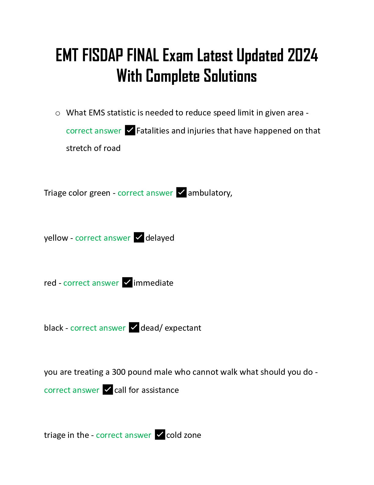Preview image for EMT FISDAP FINAL Exam Latest Updated 2024  With Complete Solutions