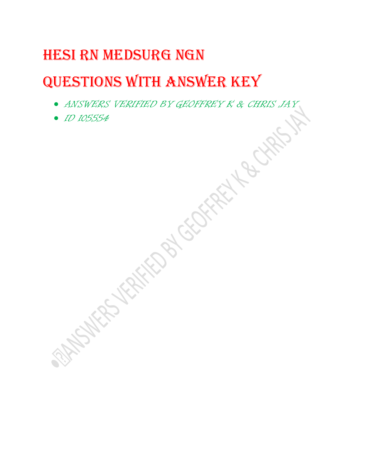 Preview image for HESI RN MEDSURG NGN  QUESTIONS WITH ANSWER KEY 2024