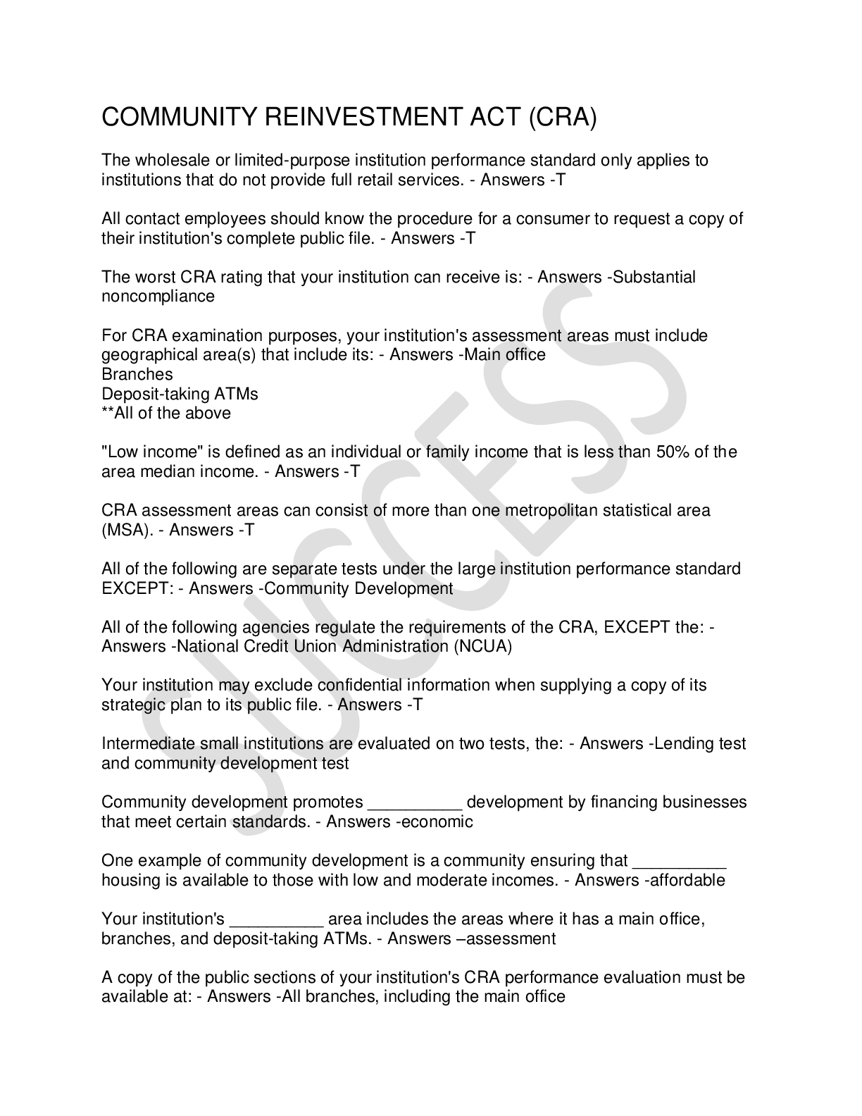 Preview image for COMMUNITY REINVESTMENT ACT (CRA)