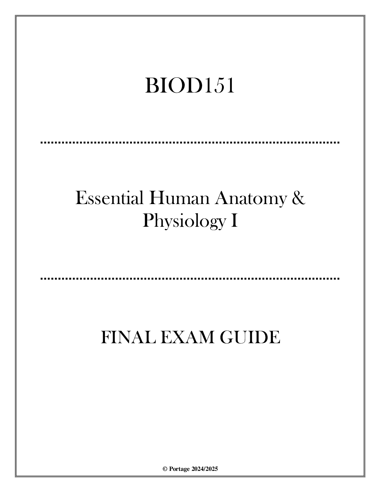 Preview image for (Portage) BIOD151 Essential Human Anatomy & Physiology I Final Exam Guide 2024-2025