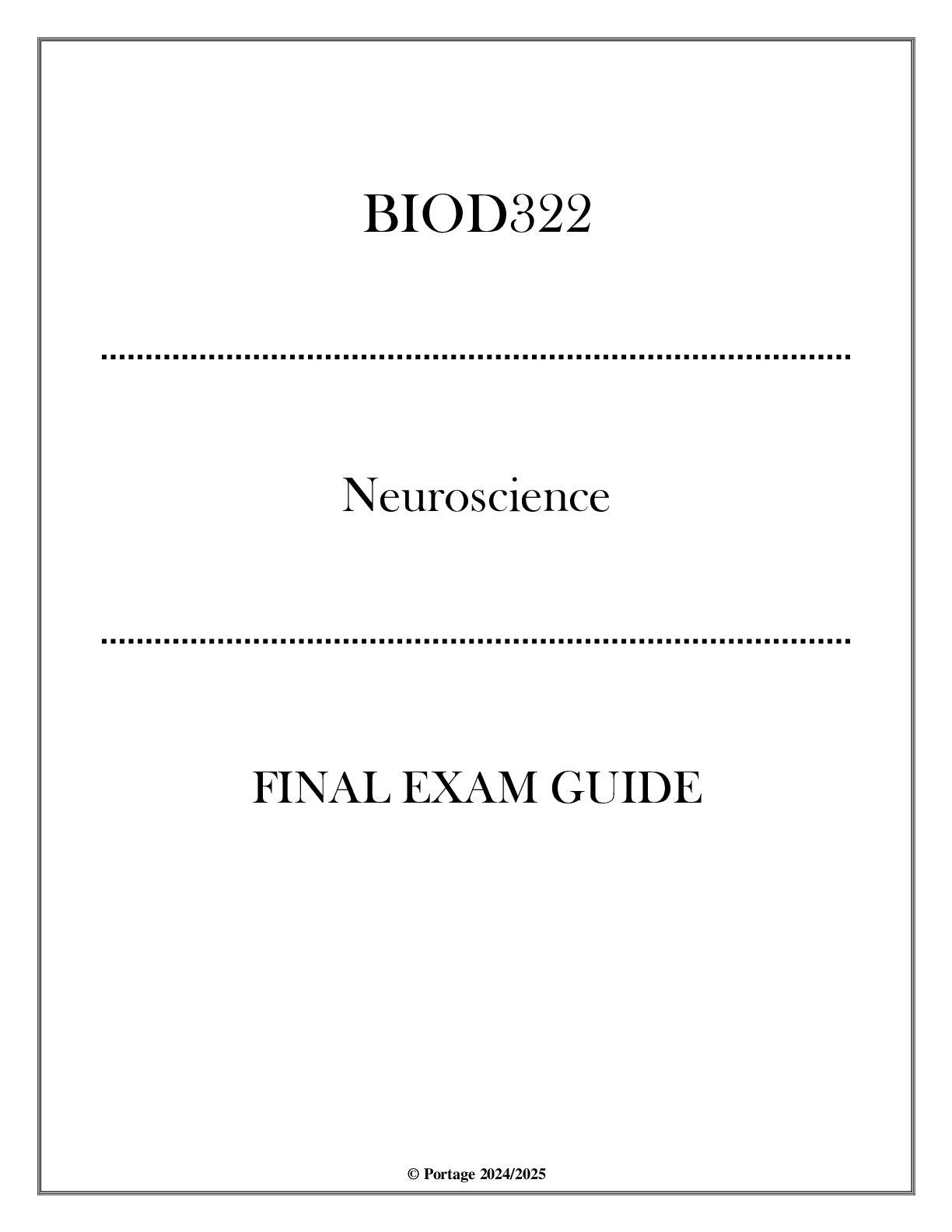 Preview image for (Portage) BIOD322 Neuroscience Final Exam Guide 2024-2025