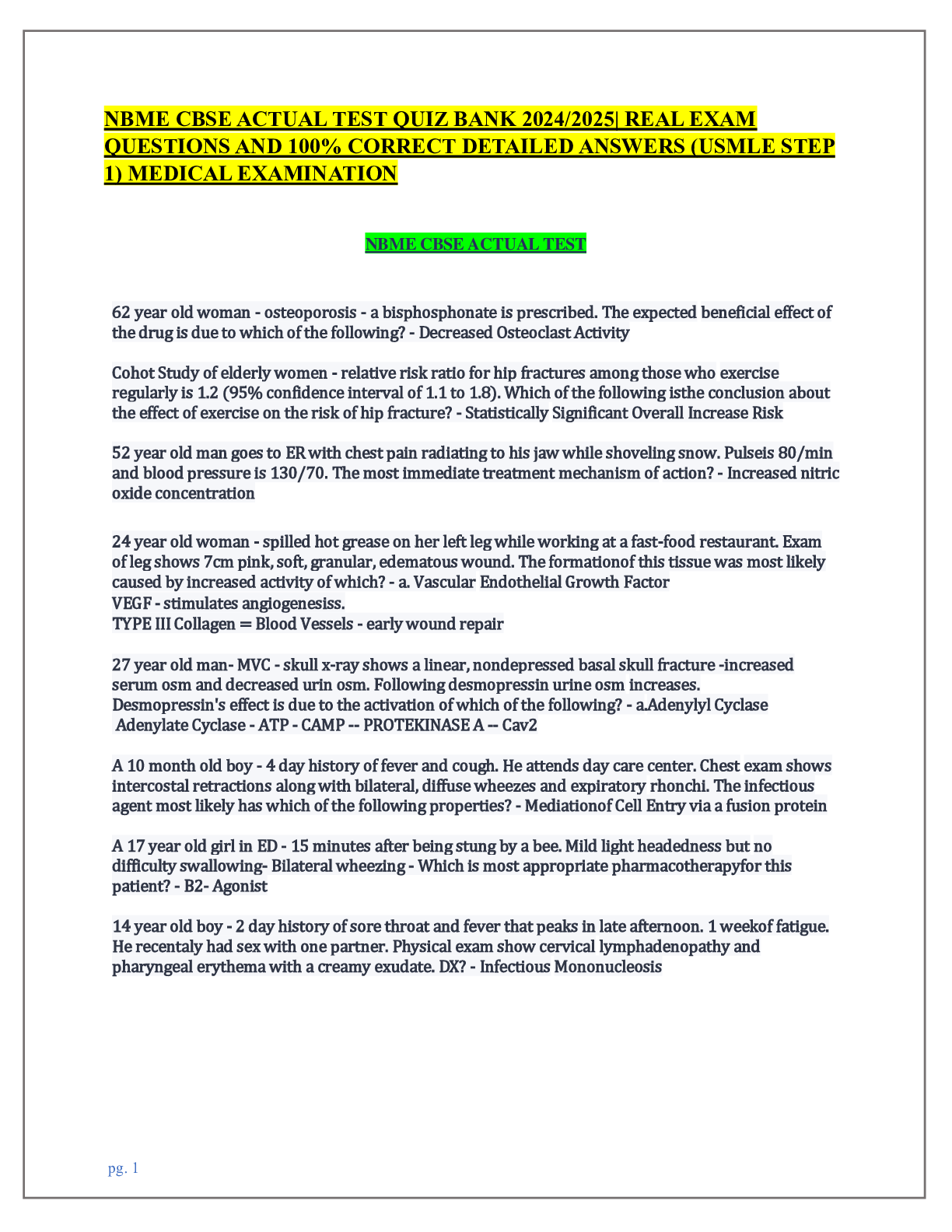 Preview of NBME CBSE ACTUAL TEST QUIZ BANK 2024/2025