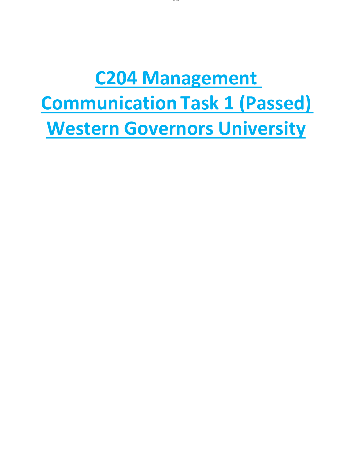 C204 Management  Communication Task 1 (Passed)  Western Governors University