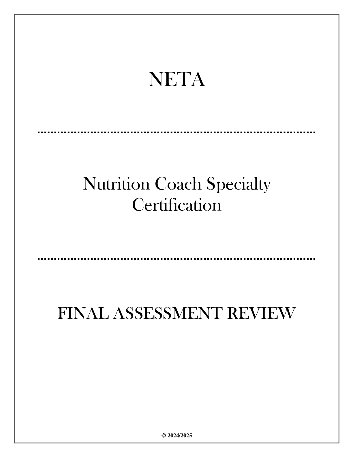 Preview image for NETA - Nutrition Coach Specialty Certification - Final Assessment Review 2024