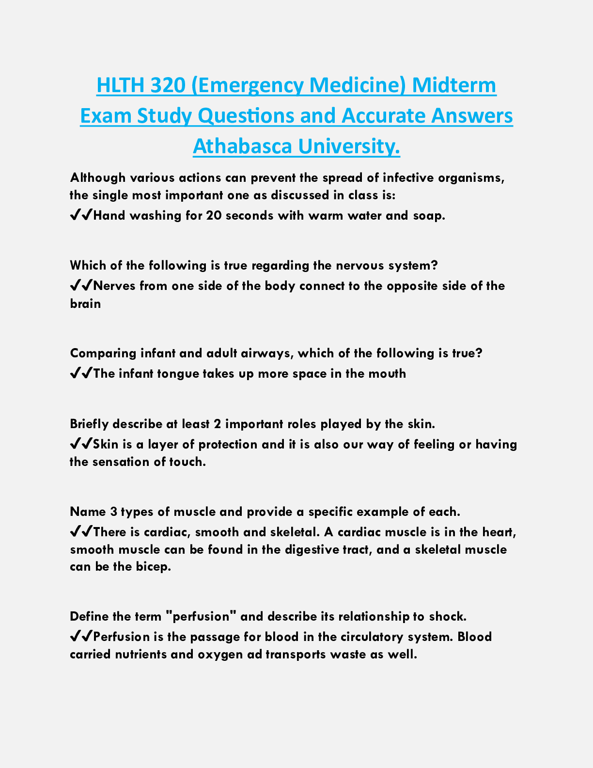 HLTH 320 (Emergency Medicine) Midterm  Exam Study Questions and Accurate Answers  Athabasca University.