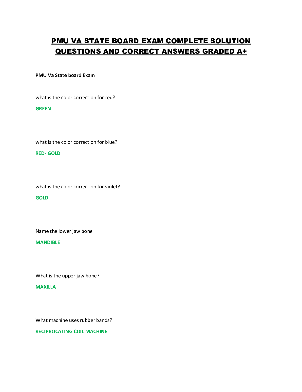 Preview image for PMU VA STATE BOARD EXAM QUESTIONS AND CORRECT ANSWERS! 100% CORRECT ANSWERS