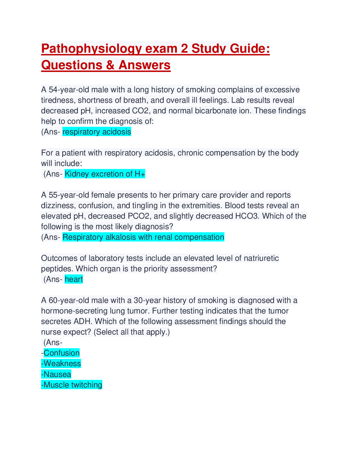 Preview image for Pathophysiology Exam 2: Study Guide: Questions & Answers: Latest Updated